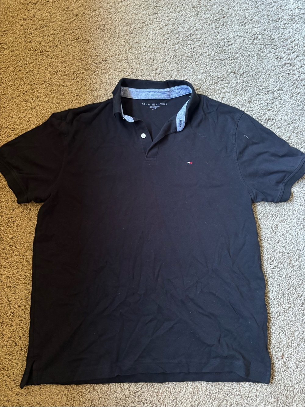 Tommy Hilfiger Black Short-Sleeve Polo with Contrast Collar